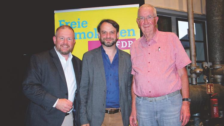 Andreas Glück MdEP, FDP-Europaabgeordneter der RENEW-Fraktion, Dr. Andreas Anton, Europa-kandidat, Ernst Burgbacher, FDP-Ehrenvorsitzender und parlamentarischer Staatssekretär a. D.